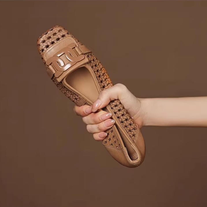 Zapato de Piel Punta Cuadrada Estilo Francés