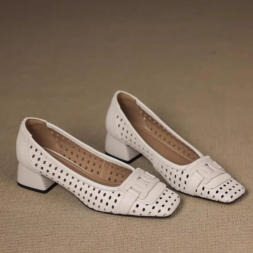Zapato de Piel Punta Cuadrada Estilo Francés