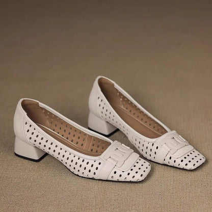 Zapato de Piel Punta Cuadrada Estilo Francés