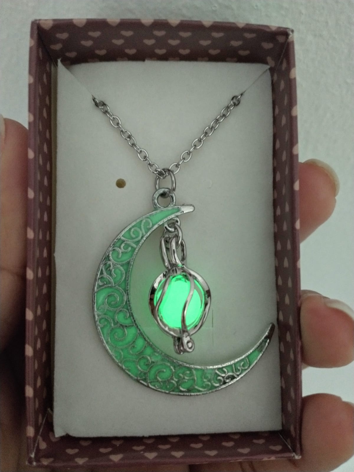 🌙 Collar Luna Fluorescente ✨Plata 925 ( Brilla En La Oscuridad )