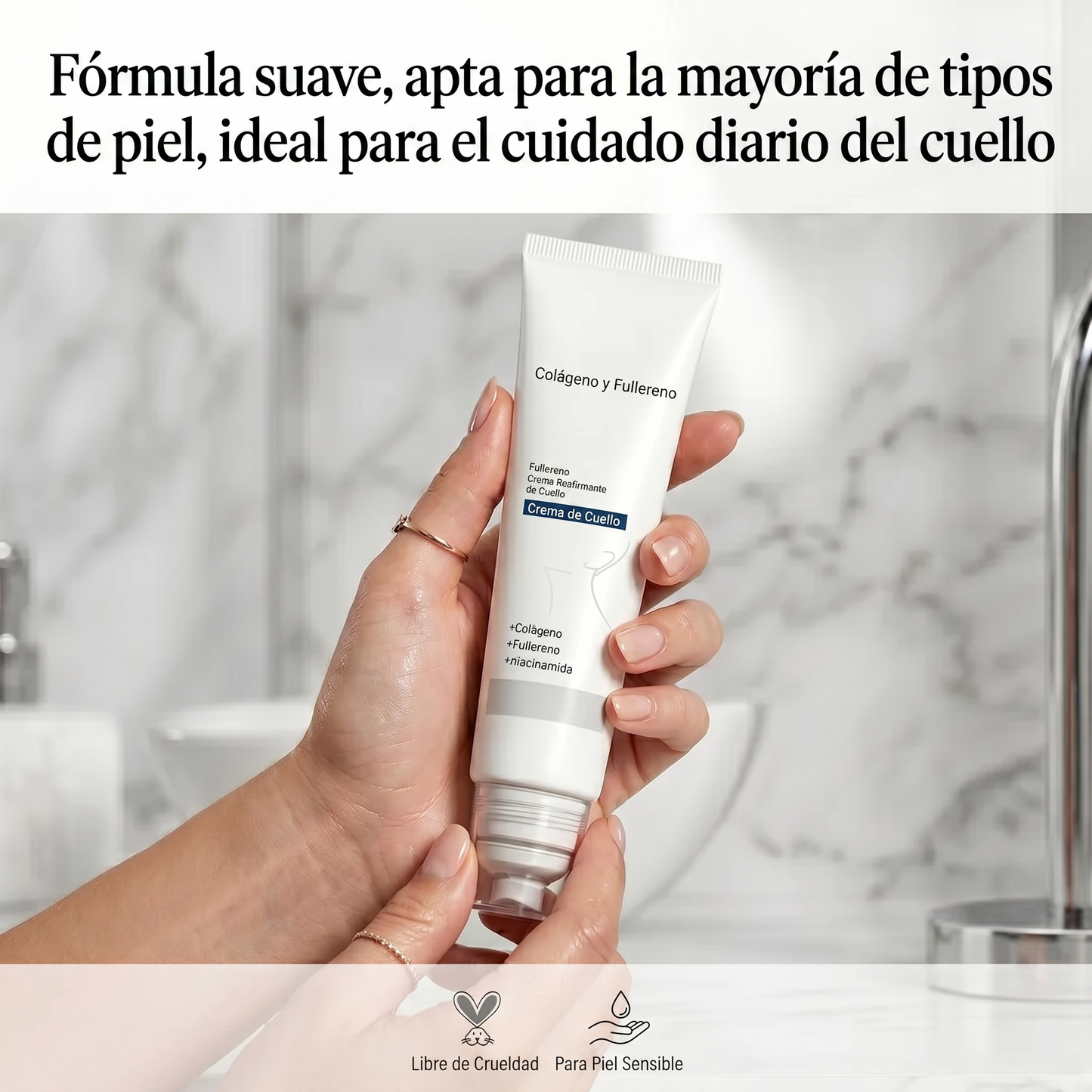 Collagen Fullerene - Crema reafirmante para el cuello, cinco rodillos para masaje