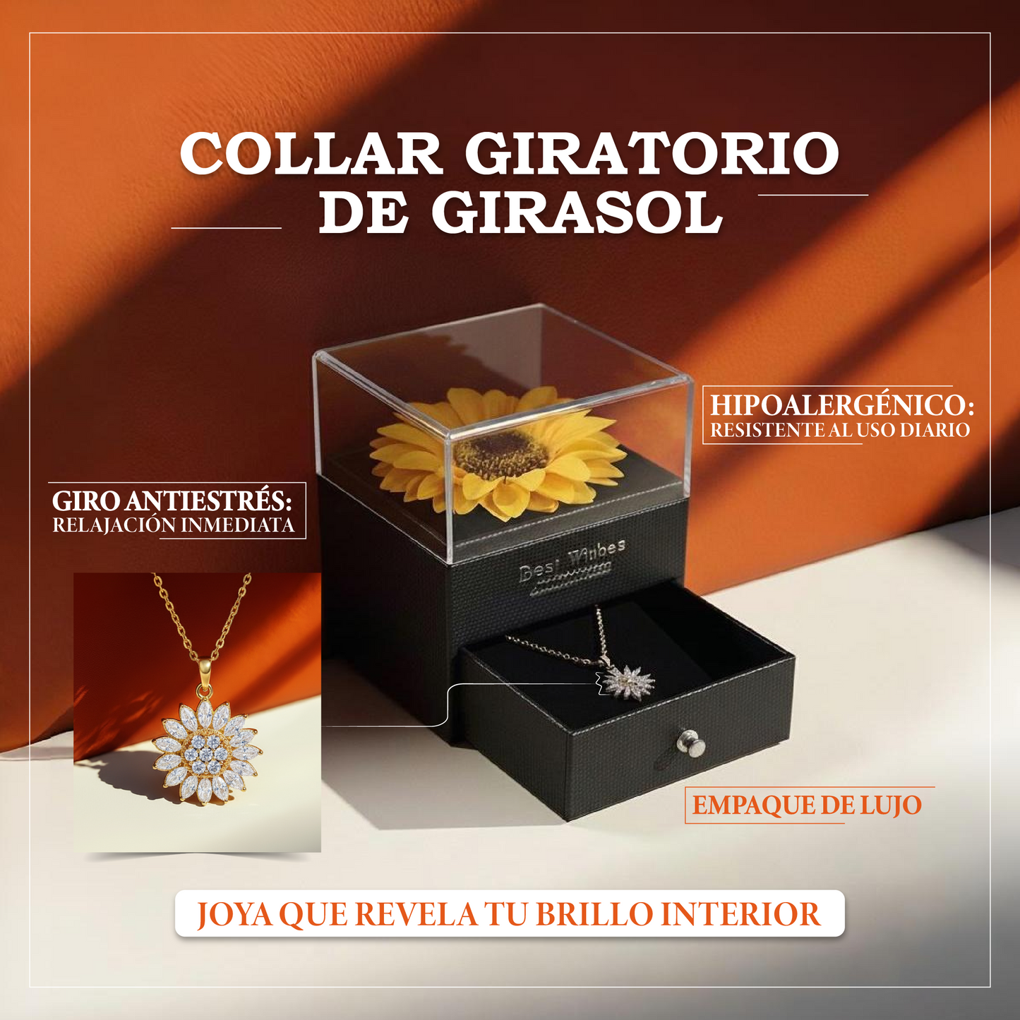 Sollar® Collar giratorio de girasol + Empaque de lujo
