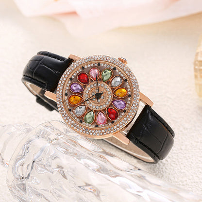 Reloj De Mujer Con Esfera Giratoria Y Diamantes