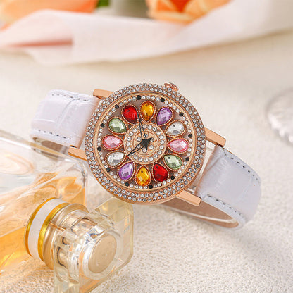Reloj De Mujer Con Esfera Giratoria Y Diamantes