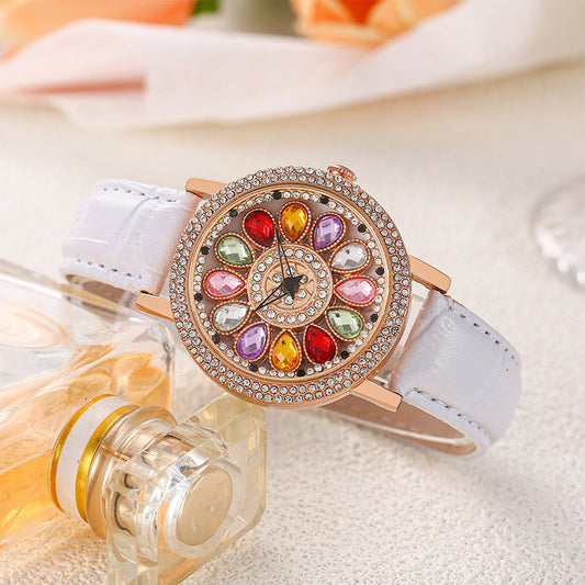 Reloj De Mujer Con Esfera Giratoria Y Diamantes
