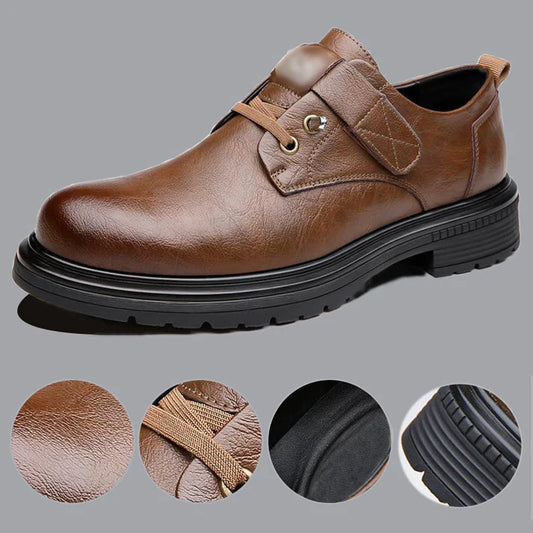 Zapatos de hombre transpirables de estilo retro de cuero con suela blanda.