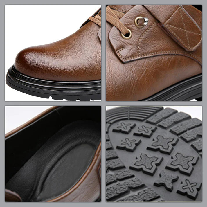 Zapatos de hombre transpirables de estilo retro de cuero con suela blanda.