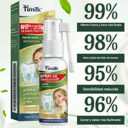 Spray dental Timilk® con aroma a corteza de sauce.