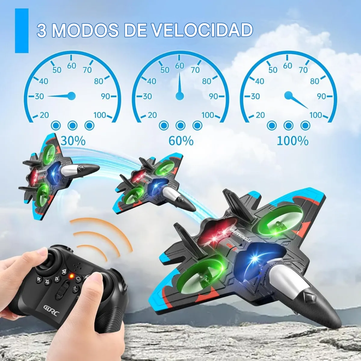AeroStorm X7 - ✈️ Avión Drone Con Giros 360° Y Luces LED A Control Remoto 🎮