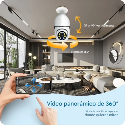Cámara Tipo Bombillo Con Wifi , Rotación 360° Y Visión Nocturna