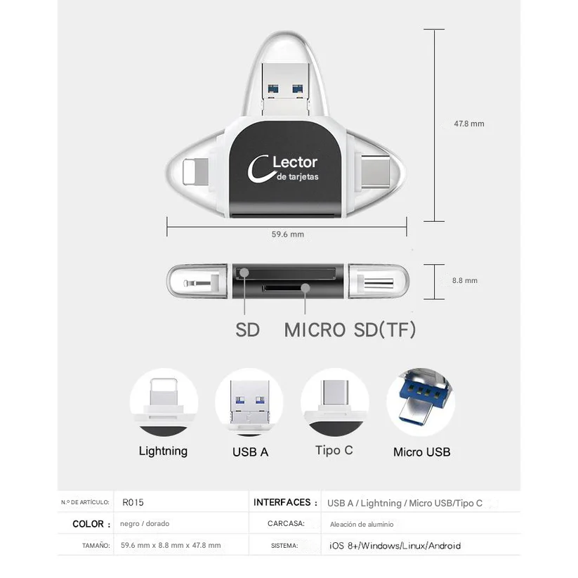 Adaptador De Lector De Tarjetas 4 En 1