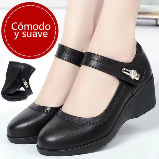 Mafalda - Zapato Tacón Ortopédico Con Cuero Genuino