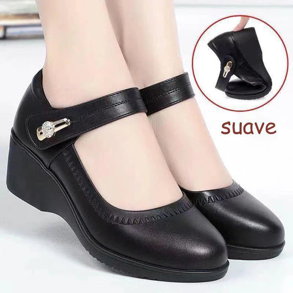Mafalda - Zapato Tacón Ortopédico Con Cuero Genuino
